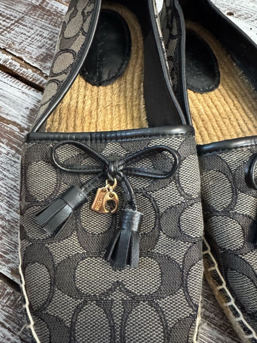 Coach Monogram Canvas Espadrille Flats - Black & Tan - Picture 2 of 5